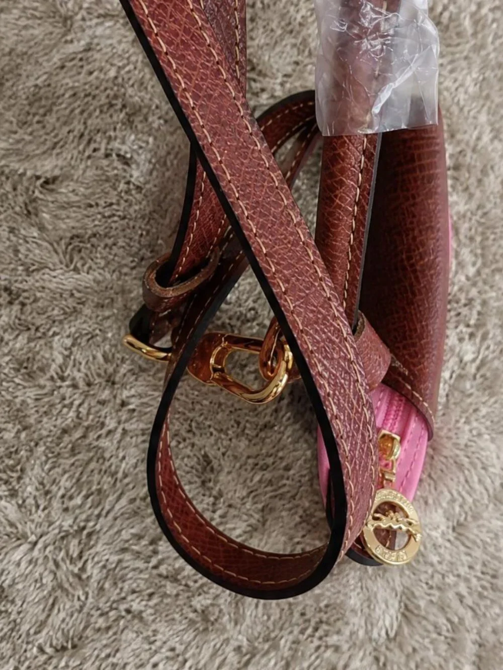 NEW Longchamp Le Pliage Pouch | Pink & Brown Leather Style